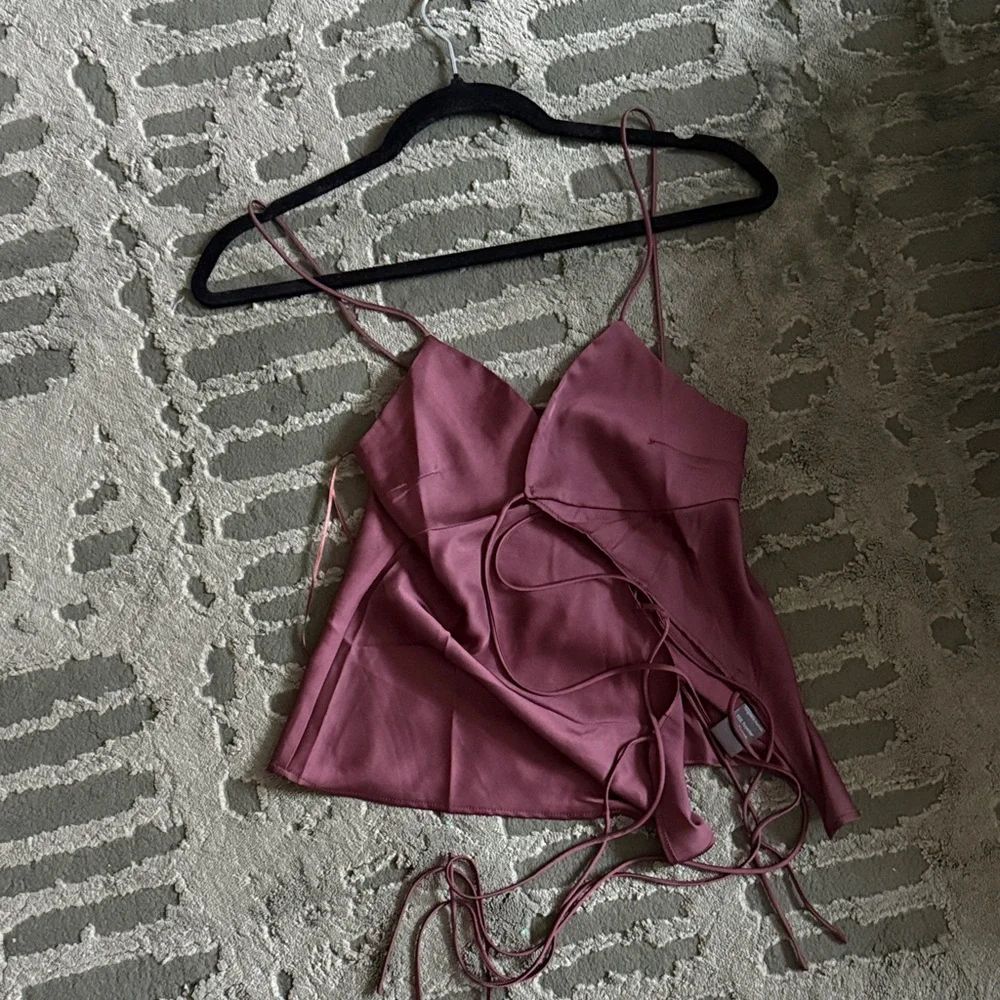 Lioness Deep Brown Satin Tie-Front Camisole - Picture 3 of 3